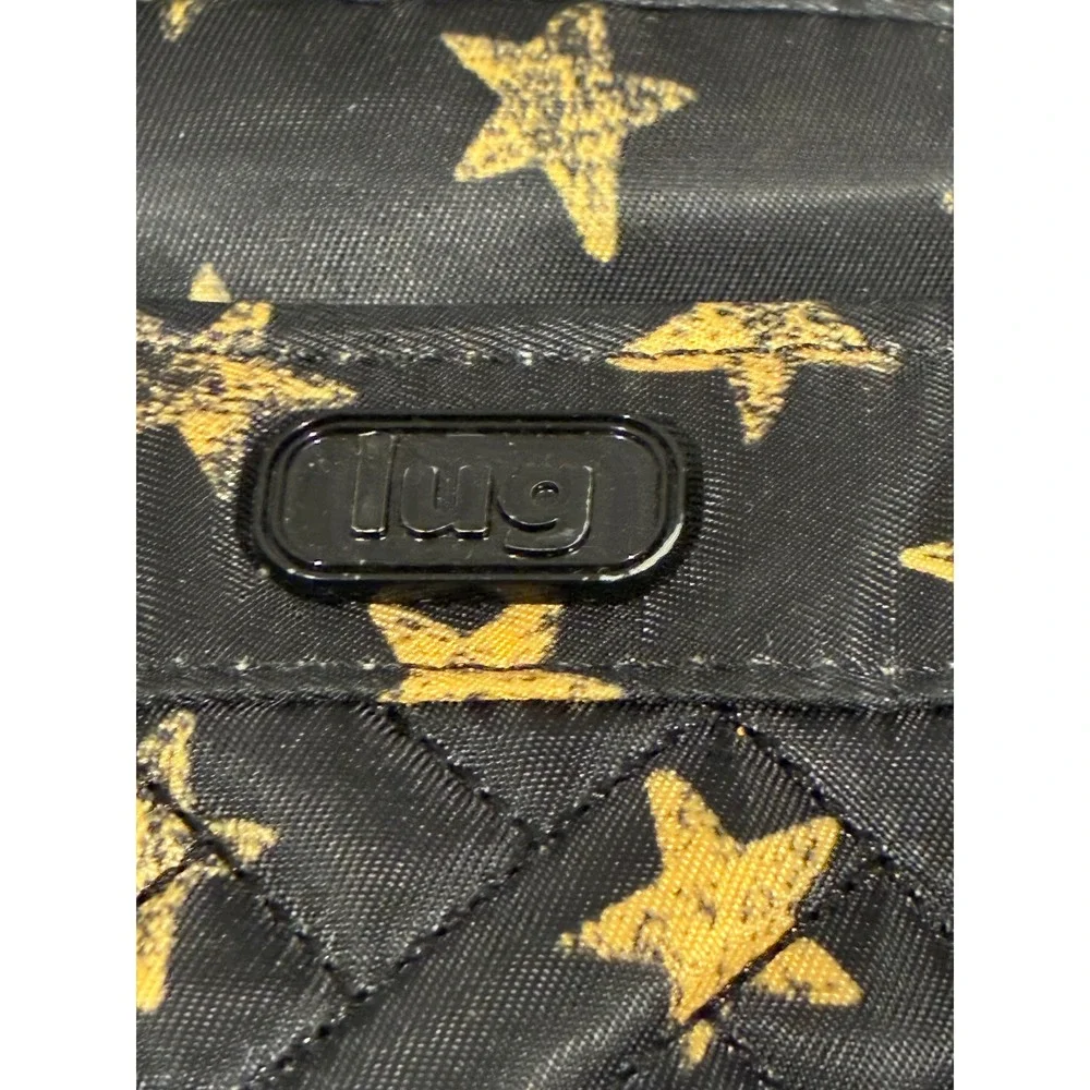 Lug Flutter Crossbody Bag Black Gold Star Quilted Travel Shoulder Bag Pocket